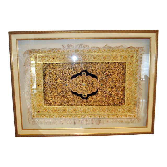 1990s Wall Art Oversized Framed Silk Rug Decorated With Natural Stones For Sale