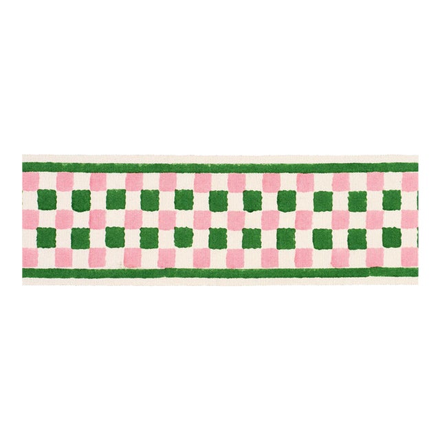 SAMPLE - Schumacher x Molly Mahon Chequer Hand Block Trim In Green For Sale