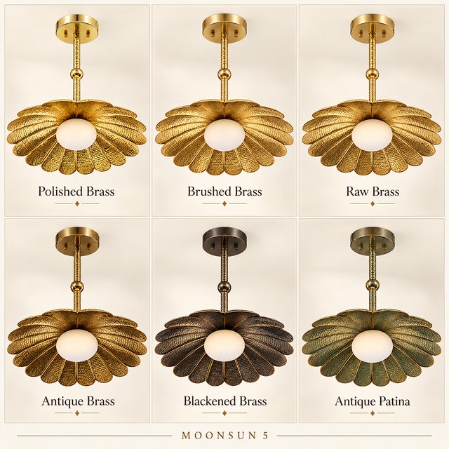 Brass Handmade Brass Flower Chandelier, Hammered Floral Pendant Light, Art Deco Ceiling Fixture For Sale - Image 8 of 13