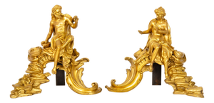 Rare Pair of French Antique Bronze Fireplace Chenets “Vulcan and Venus"