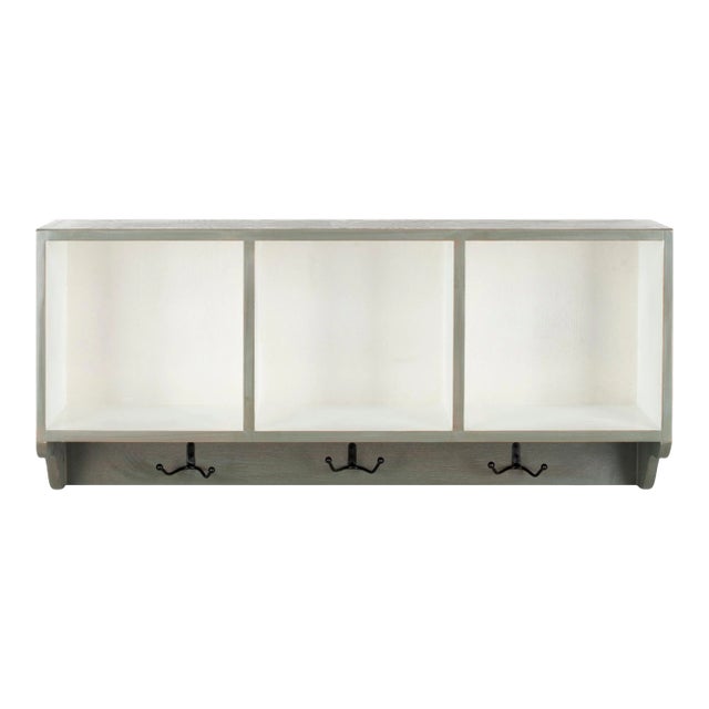 Wall Shelf With Storage Compartments in French Grey & White For Sale