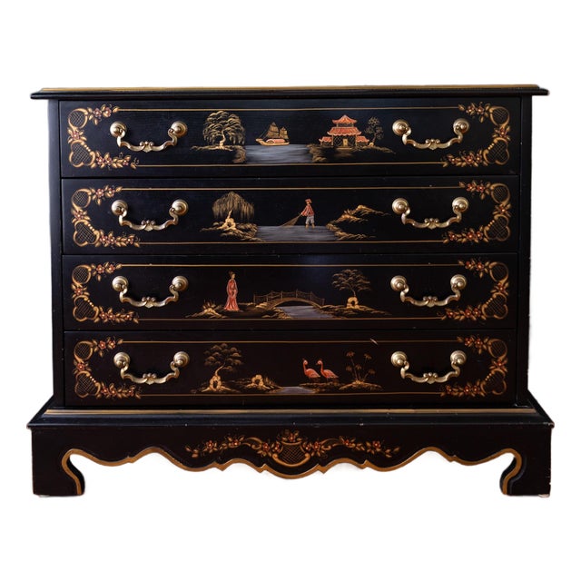 Habersham Black Chinoisere Hand Painted Chest of Drawers | Dresser For Sale