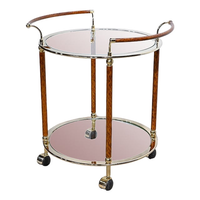 Roller Table in Glass and Gold Metal, 1980s For Sale