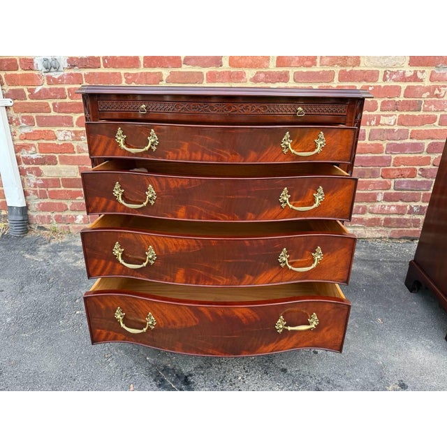 Brown Pair of Henkel Harris Chippendale Style Serpentine Top Bachelor Chest of Drawers For Sale - Image 8 of 15
