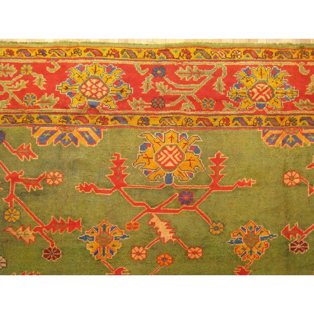 Textile Bright Green Antique Square Turkish Oushak Rug - 12' x 12'6" For Sale - Image 7 of 9