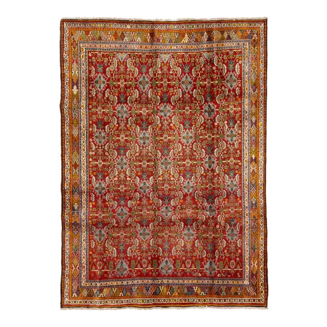 Handmade Vntage Shiraz Wool Rug With Allover Design For Sale
