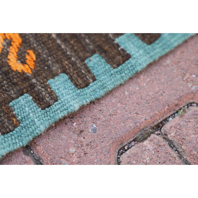 Textile 1970s Mid-Century Modern Geometric Blue Kilim Rug For Sale - Image 7 of 10