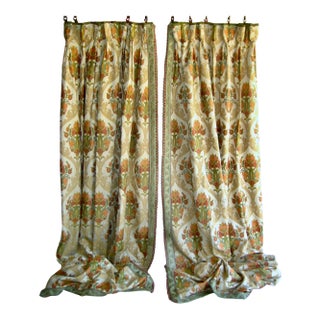 Large Pair of Art Nouveau Style Vintage Curtains For Sale
