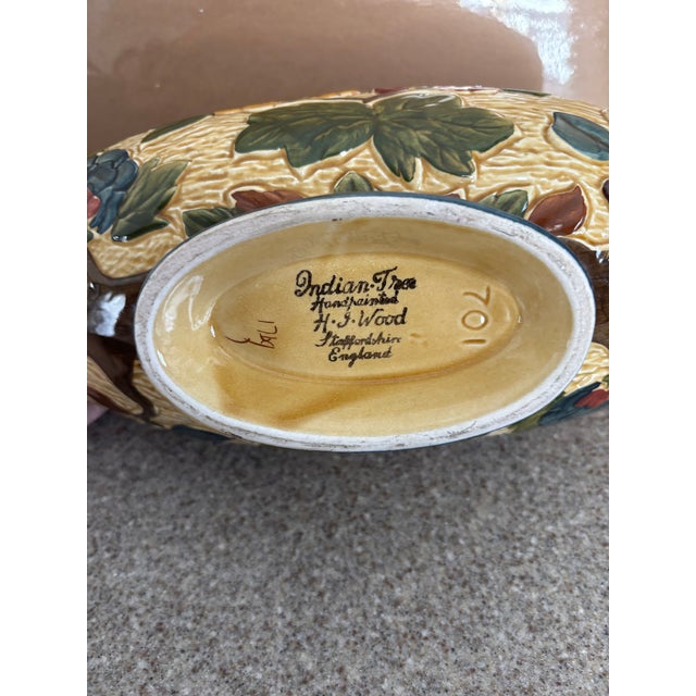 Vintage 1960s Staffordshire Indian Tree Design Majolica Pottery Pitcher Bowl Signed H J Wood MCM For Sale - Image 13 of 15