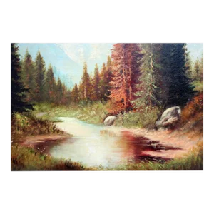 1940s "Reflecting Redwood Trees" California Landscape Oil Painting