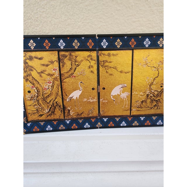 Wood Vintage Japanese Two Panel Mini Table Screen For Sale - Image 7 of 12