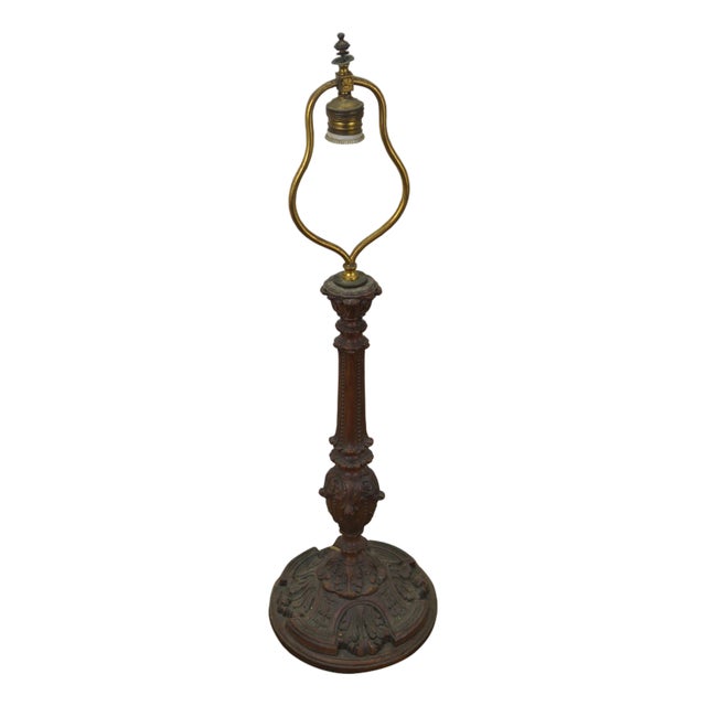 Mid 20th Century European Carved Oak Baroque Acanthus Leaf Candlestick Table Lamp For Sale