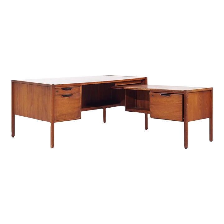 Jens Risom Mid Century Walnut Corner Desk | Chairish