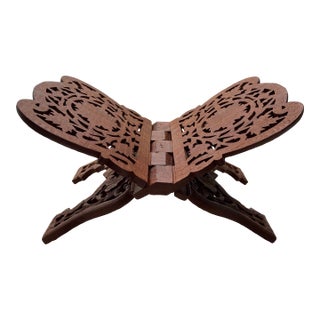 Mid 20th Century Folding Book Display Stand/Easel Hand Carved Wood For Sale