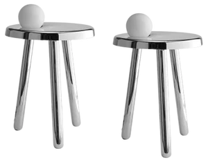 Small Alby Polished White Nickel Tables with Lamps by Mason Editions, Set of 2