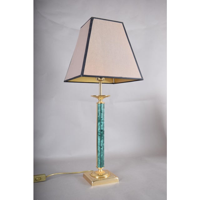 Green Malachite-Style Column Table Lamp with Structured Shade, 1980s For Sale - Image 11 of 12