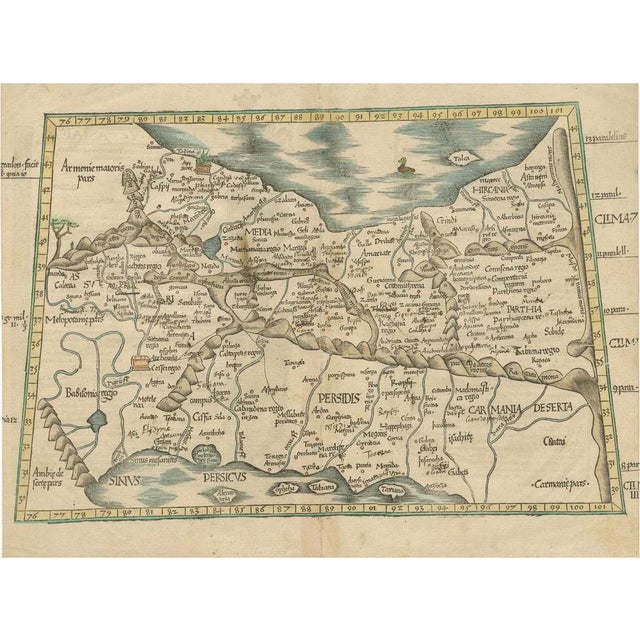 Original Antique Woodcut Map of Middle East, 1525 For Sale - Image 6 of 6
