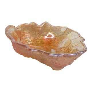 Indiana Glass Bowl Embossed Leaf and Loganberry Marigold Carnival Glass 5031b For Sale