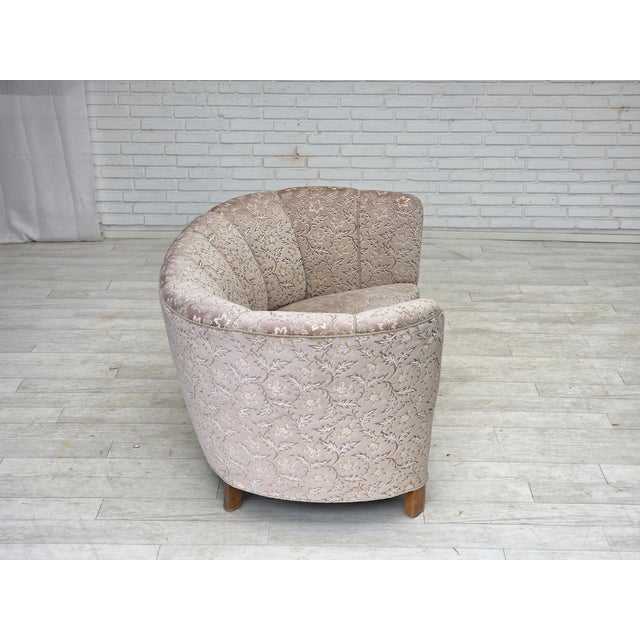 Danish 2-Seater Banana Sofa in Light Green-Gray Furniture Velour, 1970s For Sale - Image 10 of 18