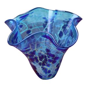 Vintage MCM Paul Bendzunas Studio Hand Blown Art Glass Blue Handkerchief Vase