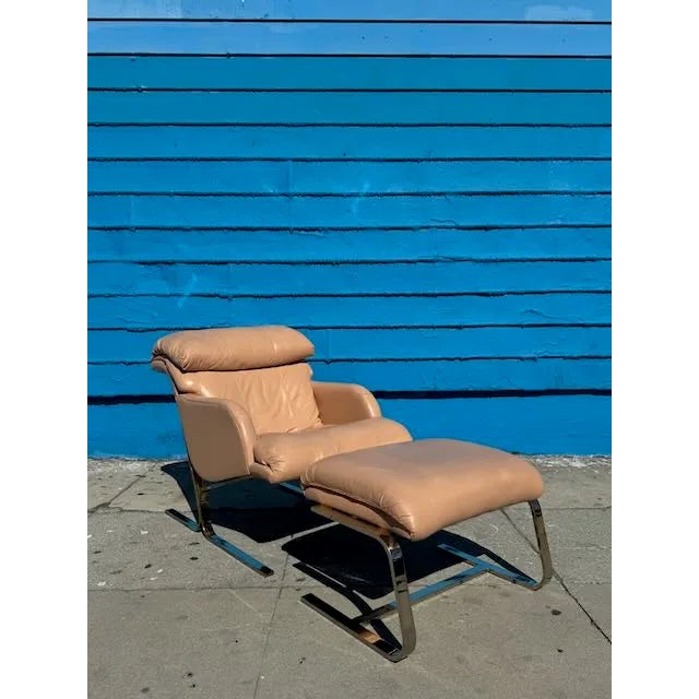Metal 1990s Hekman-Dansen Pink Leather Chair & Ottoman For Sale - Image 7 of 14