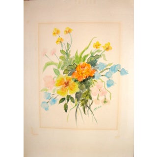 Vintage Floral Watercolor Painting For Sale