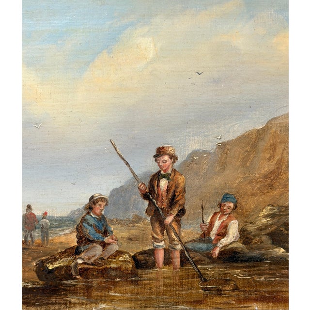 Victorian English Victorian Seascape of Boys Shrimping, Attributed to Matthew Thompson For Sale - Image 3 of 16