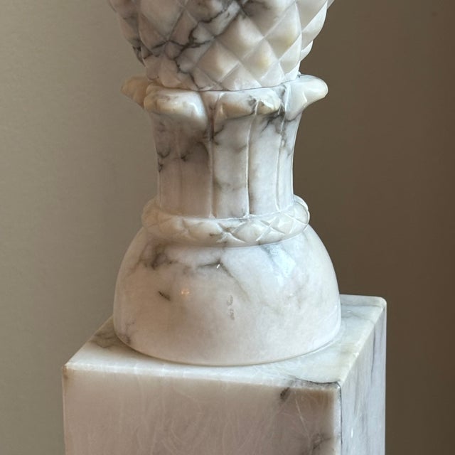 1950s Hand Carved Italian Alabaster Table Lamps W/ Sculptural Pineapple Motif -- A Pair For Sale - Image 14 of 18