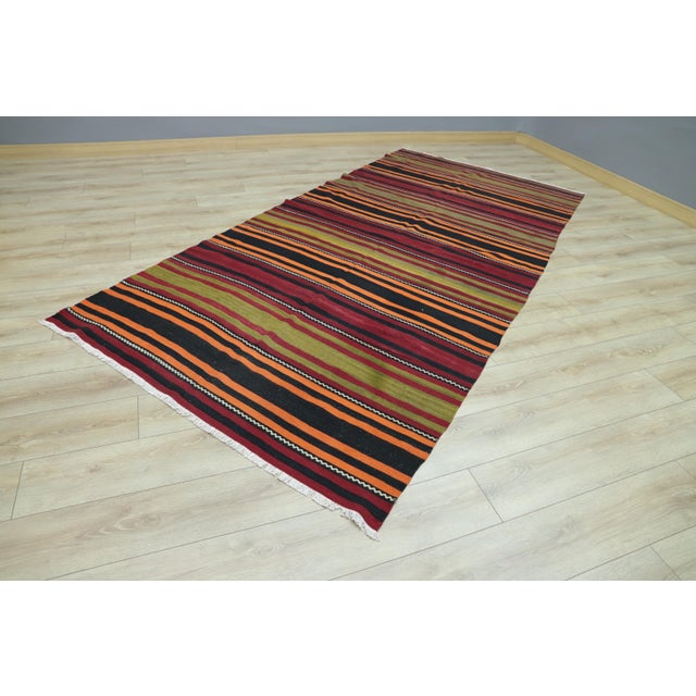 Rustic 1960s Rustic Style Stripe Design Handmade Oushak Kilim Rug For Sale - Image 3 of 10