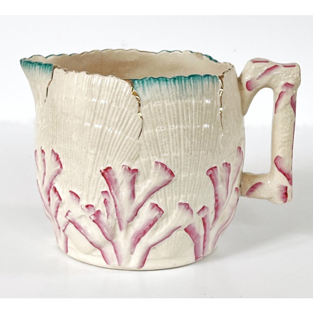 Large Antique 19th C Majolica Shells & Seaweed Pitcher in Rare Cream Color, C1880 Large Majolica Pitcher Shell Seaweed...