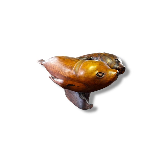 Mid-Century Modern 1970s Wood Seal Statue For Sale - Image 3 of 5