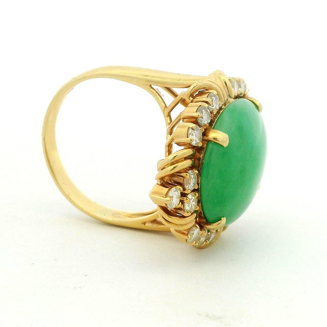 Jade 1970s Italian 18k Gold Gia Jadeite & Diamond Ring For Sale - Image 8 of 15