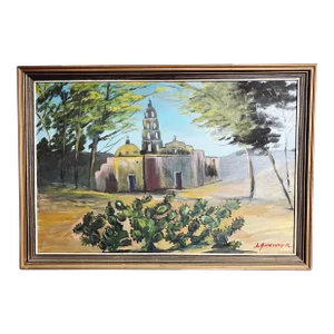 Vintage Spanish Mission Original Oil Painting