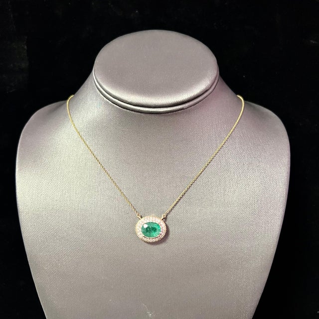 Natural Emerald Diamond Necklace 14k Gold 6.29 Tcw Certified For Sale - Image 10 of 12