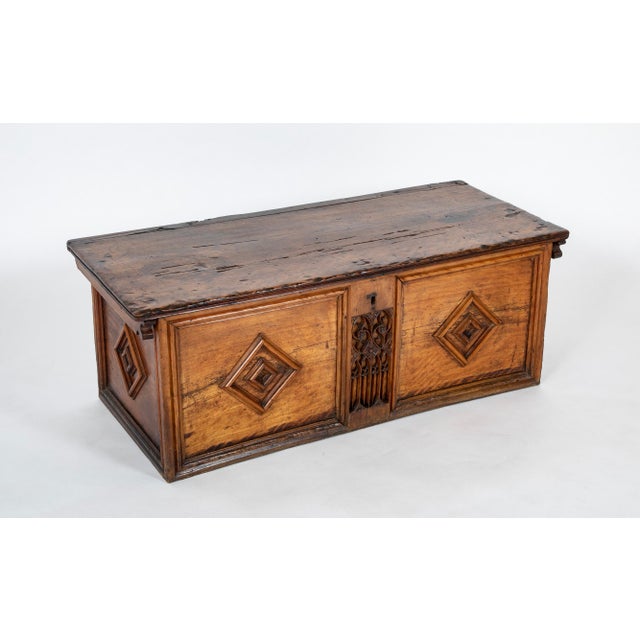 Gothic 16th Century French Carved Walnut Cassone With Gothic Tracery For Sale - Image 3 of 11