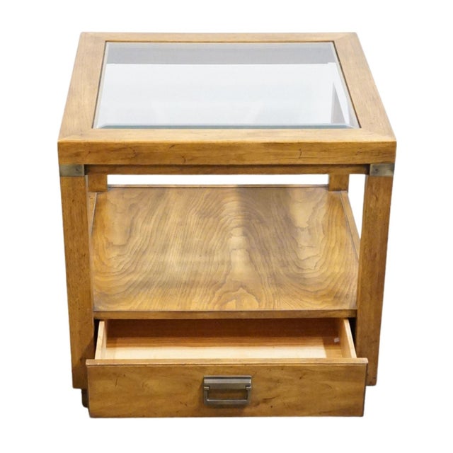 Drexel Heritage Woodbriar Collection Pecan Rustic European 26" Square Accent End Table W. Glass Top 988-342 For Sale In Kansas City - Image 6 of 14