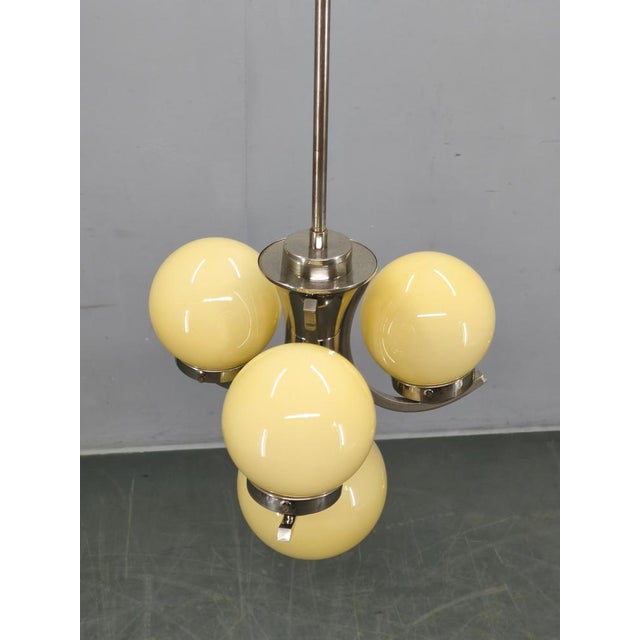 1930s Art Deco Chrome and Opaline Glass Chandelier, 1930s For Sale - Image 5 of 14