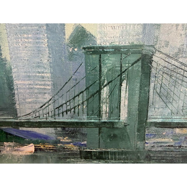 Vintage Midcentury Brooklyn Bridge Cityscape Signed Giacomo For Sale In Miami - Image 6 of 11