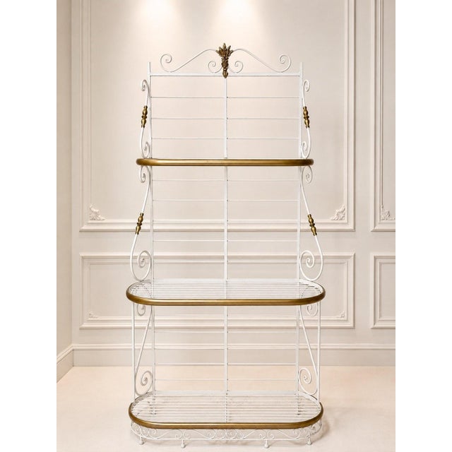 Belle Époque Baker's Shelf in White Lacquered Iron and Brass, 1890s For Sale - Image 6 of 6