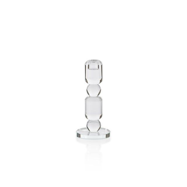 Contemporary Zadie Crystal Glass Taper Candle Holder, Small For Sale - Image 3 of 3