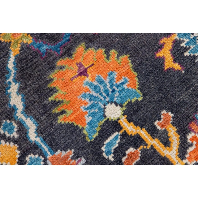 Textile Modern Oushak Handmade Allover Floral Grey and Purple Wool Rug For Sale - Image 7 of 13