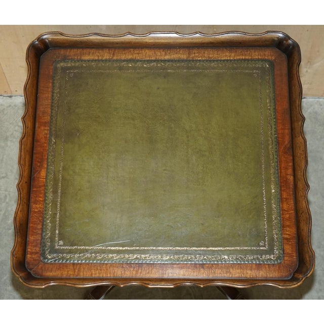 Large Antique Carved Hardwood & Green Leather Tilt Top Centre Table For Sale - Image 12 of 18