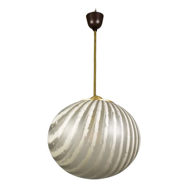 Mid-Century Striped Glass Globe Pendant by Peill & Putzler, Germany, 1970s For Sale