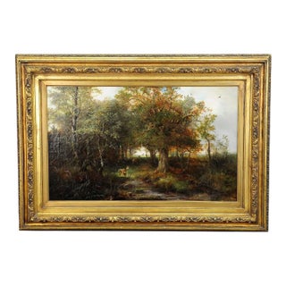 Ludwig Sellmayr - Deer With Doe and Fawn in the Forest Ca. 1880 For Sale