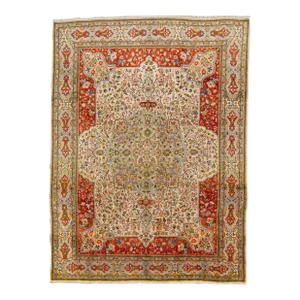 1960s Vintage Persian Tabriz Beige Handmade All-Over Medallion Wool Rug