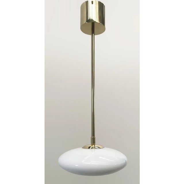 Fabio Ltd Italian Uno Polished Brass Glossy White Murano Glass Shade Pendant by Fabio LTD For Sale - Image 4 of 8