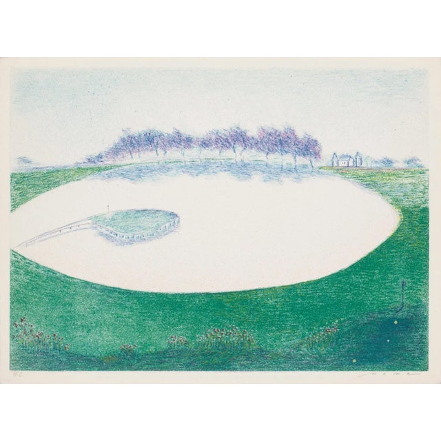 Lake in a meadow is an original artwork realized by an artist of XX century. The print represents a lake in the middle of...