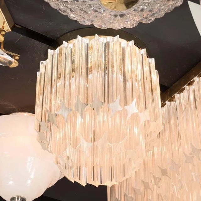 Brass Chic Murano Two-Tiered Camer Quadriedri Crystal and Brass Flush Mount Chandelier For Sale - Image 8 of 9