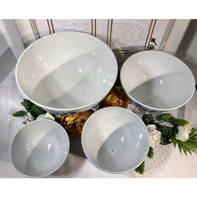 Set Of 4 Porcelain Bowls Oriental Blue And White Decorative Bowls Chairish