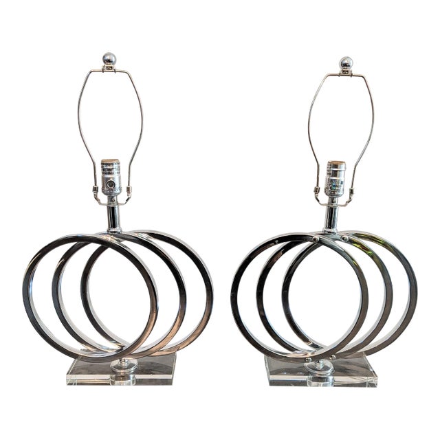Overlapping Circles Chrome Table Lamps - a Pair For Sale